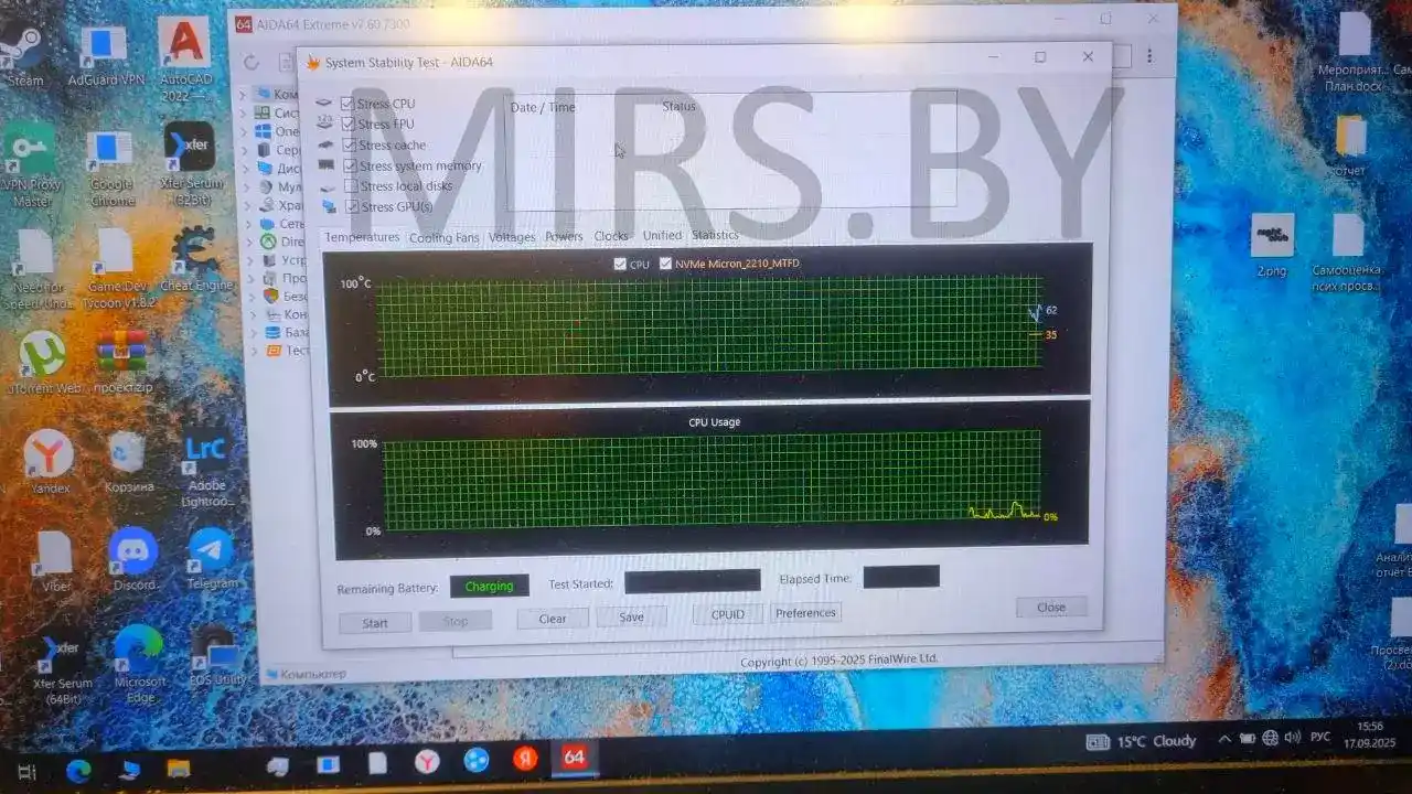 температура процессора ASUS TUF Gaming A15 FA506IU-HN200 до чистки
